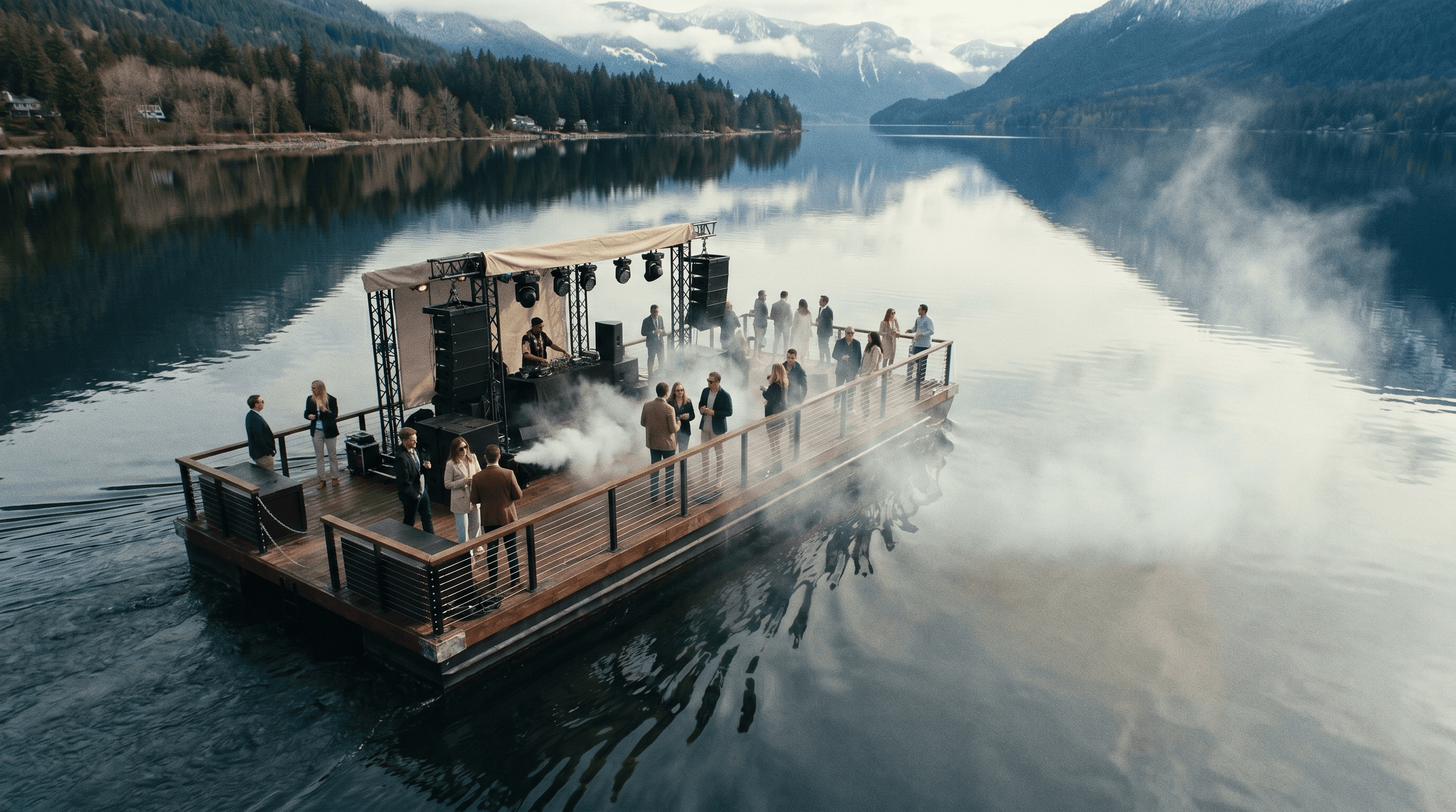 Floating barge with sauna setup